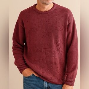 Northern Reflections Barn Scene Sweater, Maroon, Large VINTAGE